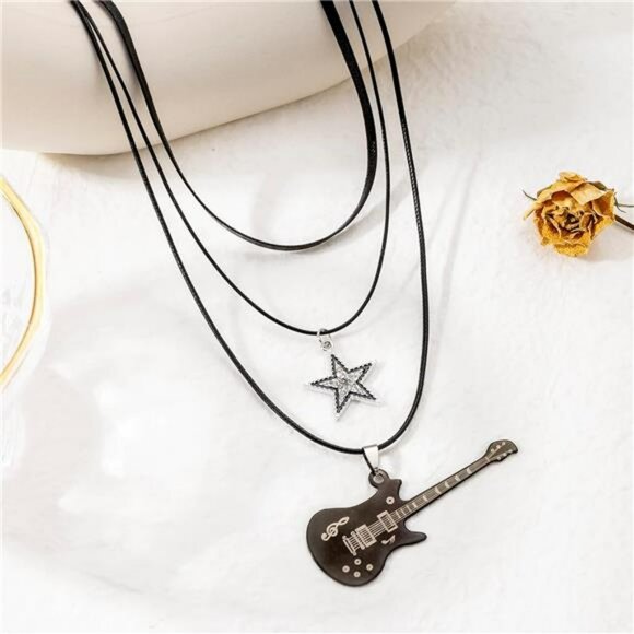 Layered star necklace choker vintage punk rock chain jewelry for women and men - Picture 2 of 4